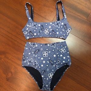 NWT Aerie Small Paisley Blue Set - Scoop Top, High-waisted Bottoms